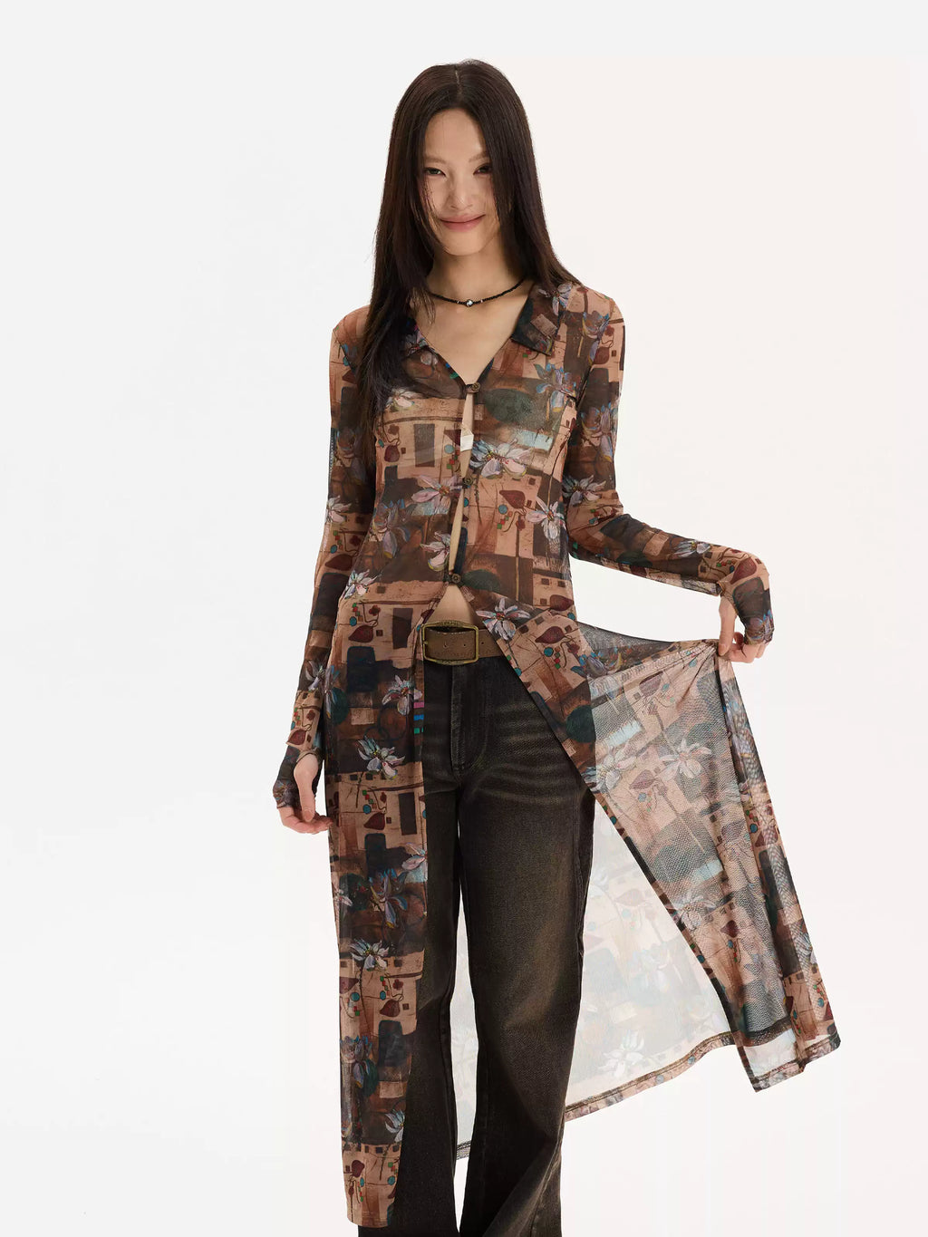 Floral Mesh Maxi Cardigan