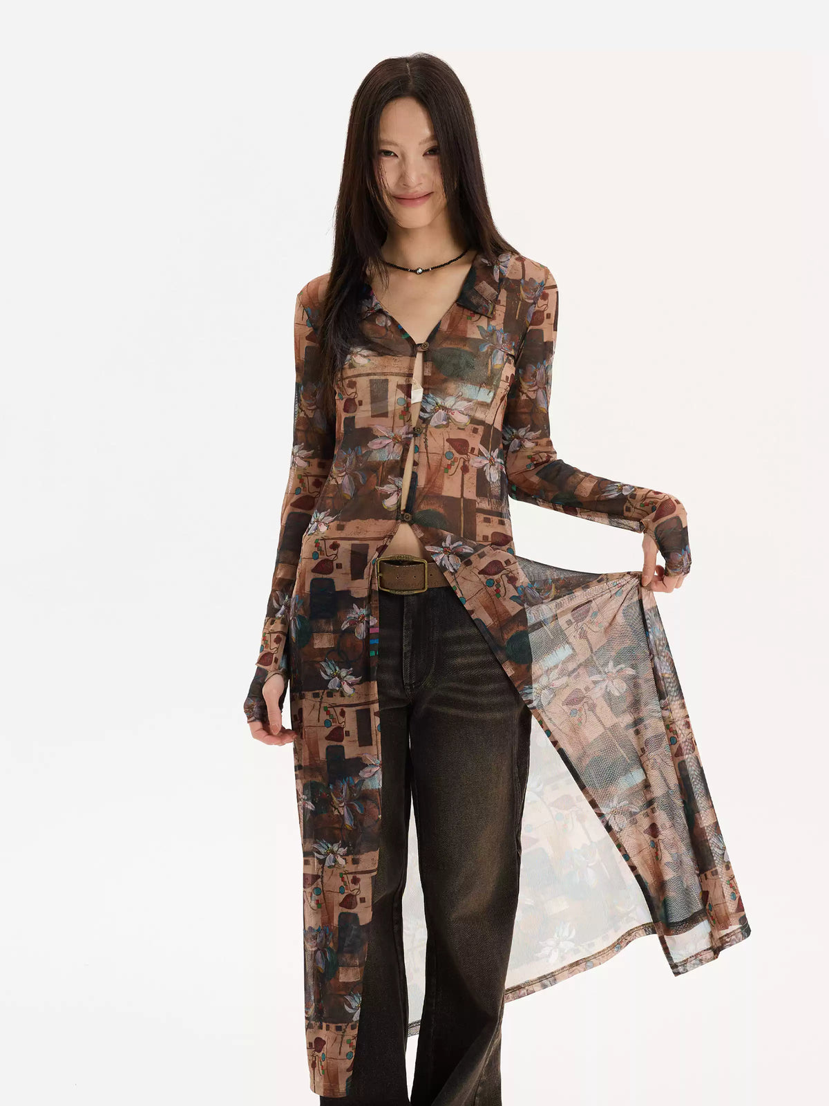 Floral Mesh Maxi Cardigan