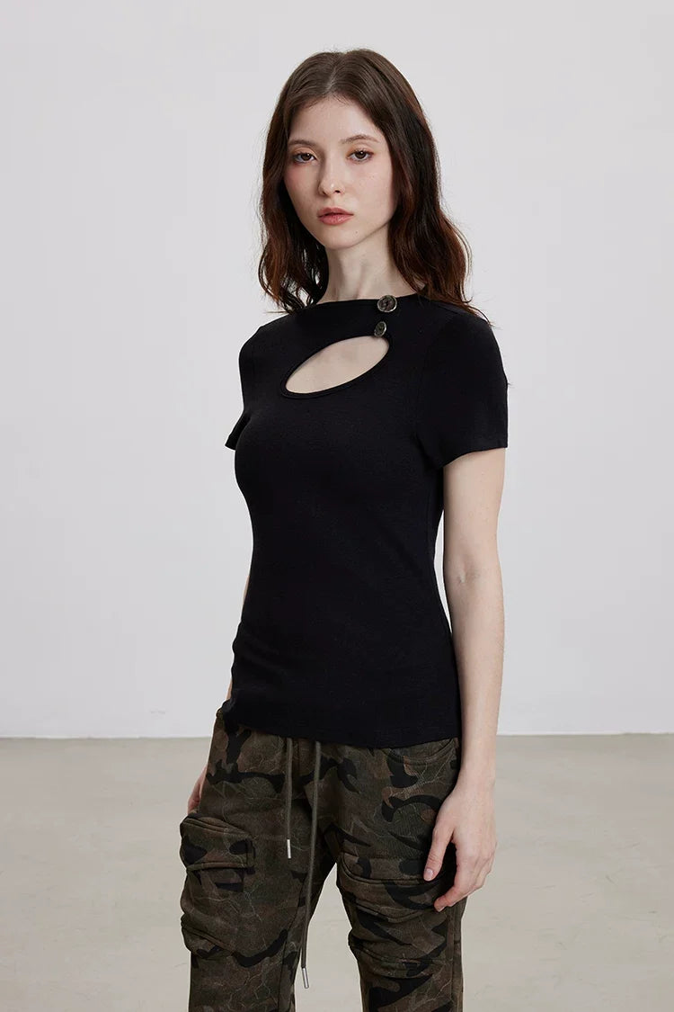 Ellipse Cut-Out Chrome Button Top