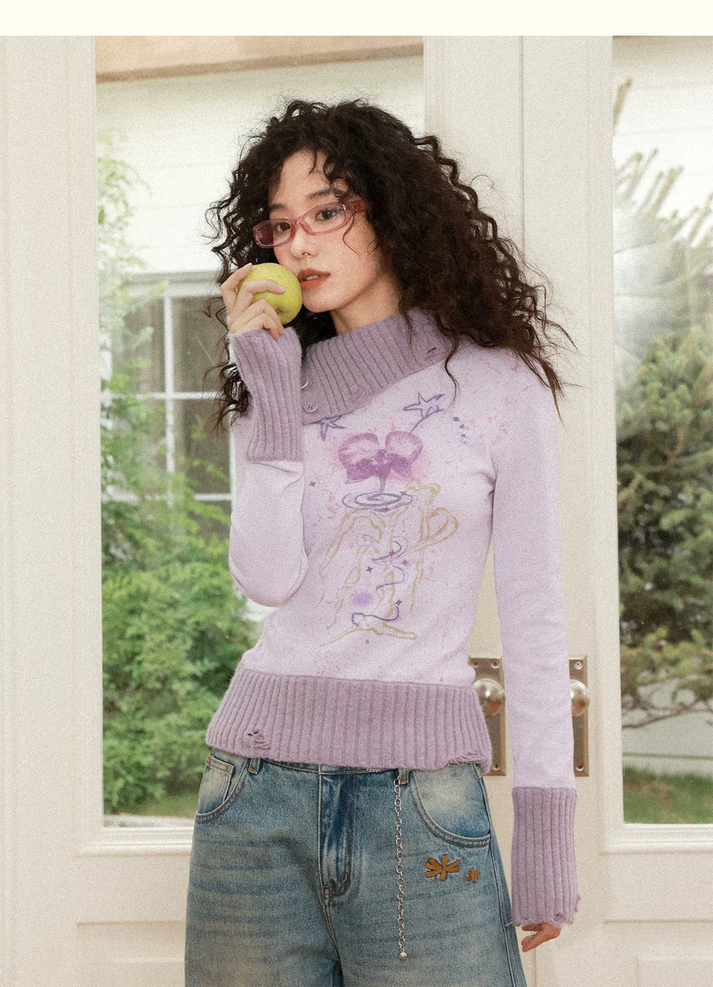化学少女 | FLORAL PRINT SLIM SWEATER【ID:TN00156】