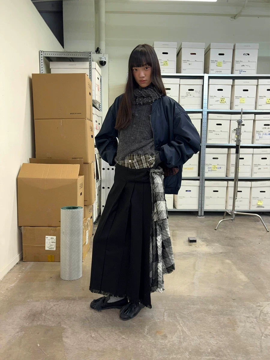Plaid Tassel Long-line Skirt