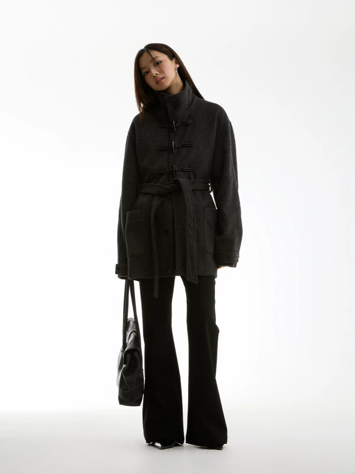 FUNKYFUN | SOLID COWL NECK TWEED COAT【ID:TN00197】