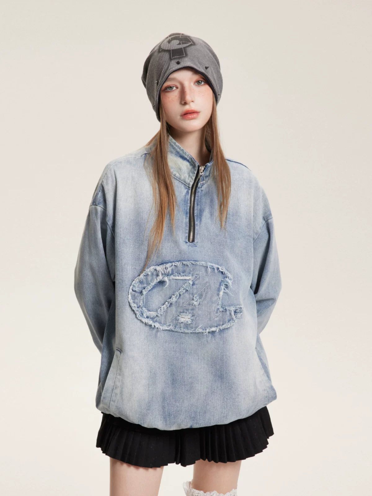 VINTAGE APPLIQUED DENIM SWEATER