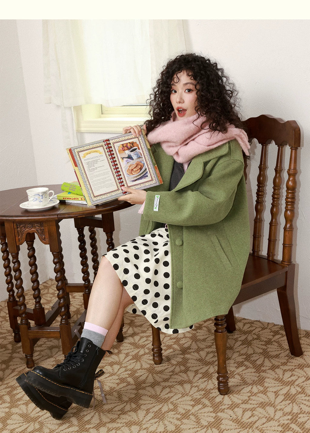 化学少女 | RETRO GREEN TWEED COAT【ID:TN00160】