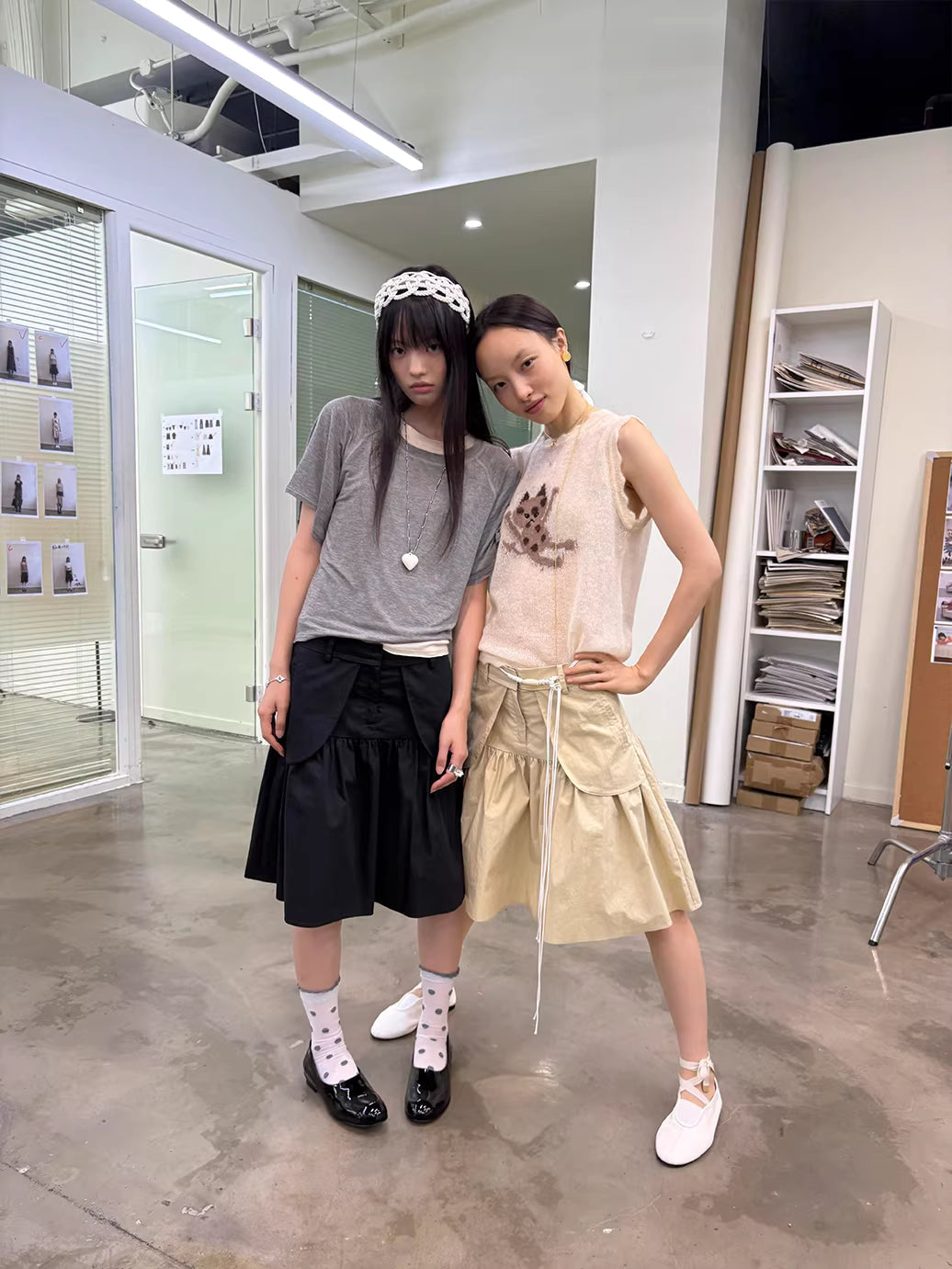 Antwerp Six Vector Foldline Skirt in Champagne Beige or Black Ink