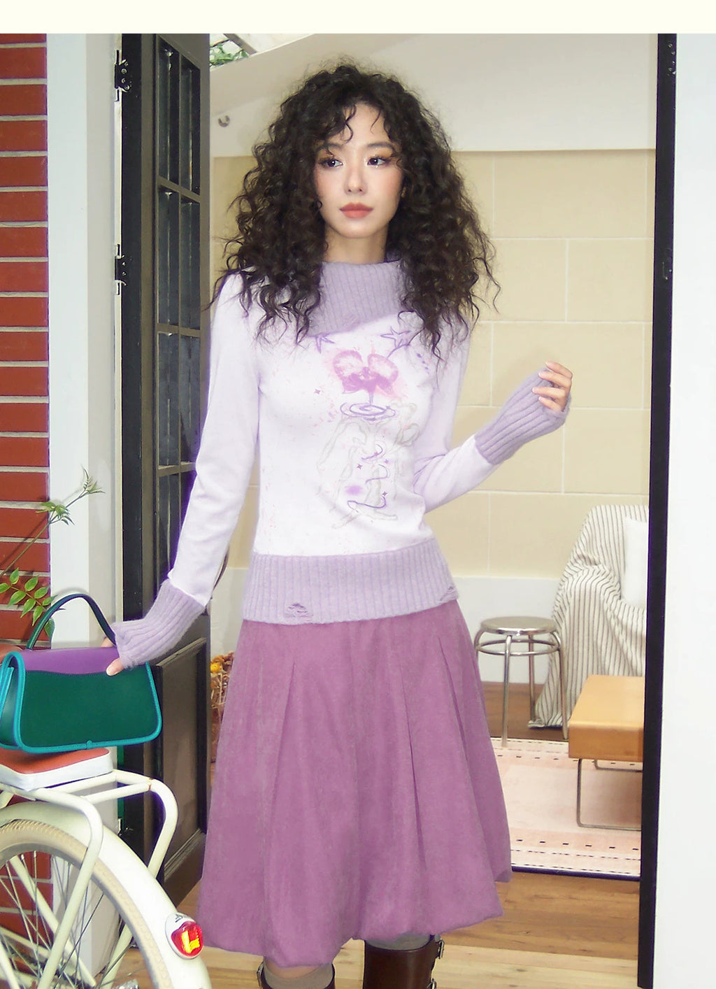 化学少女 | FLORAL PRINT SLIM SWEATER【ID:TN00156】