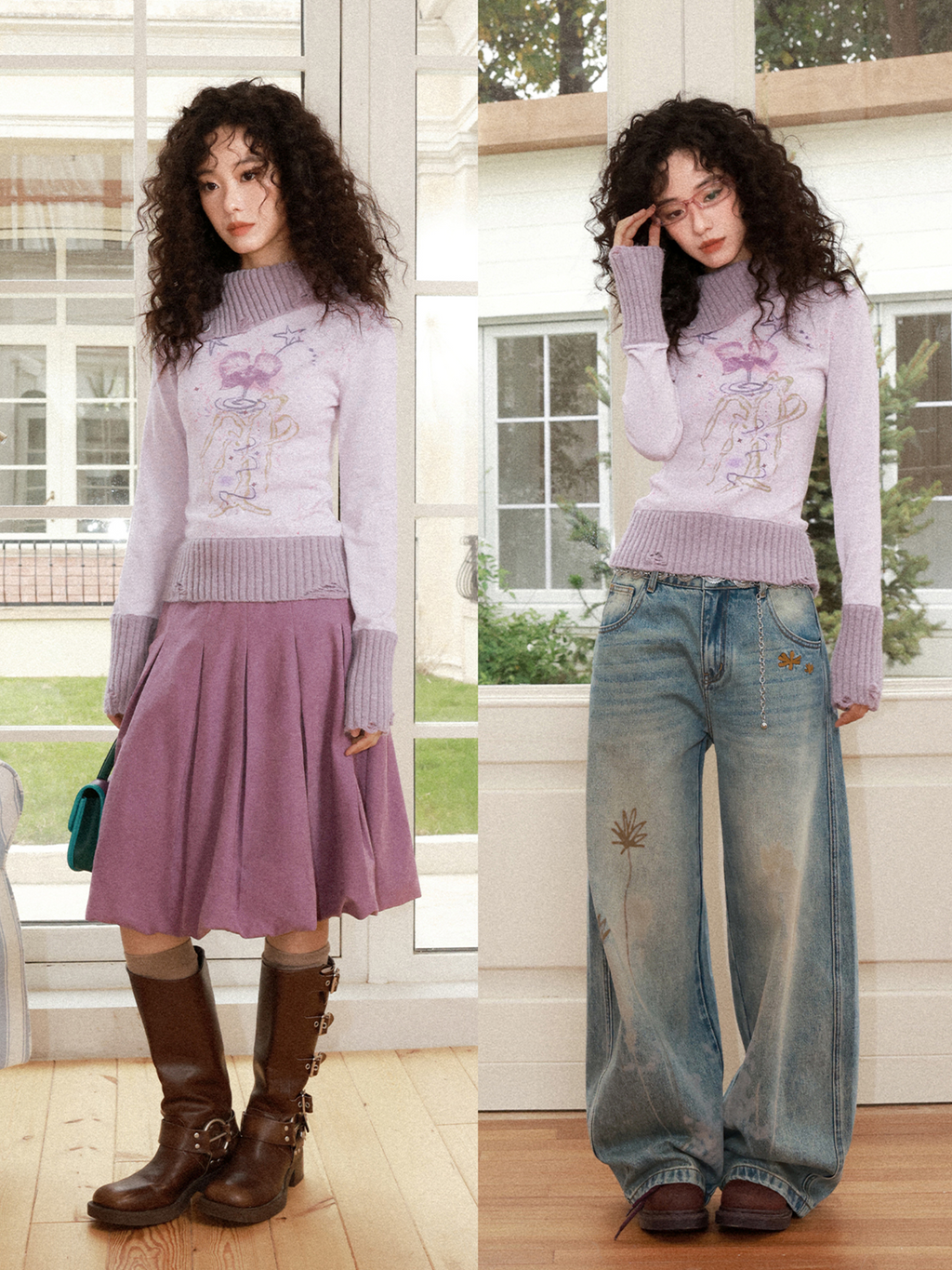 化学少女 | FLORAL PRINT SLIM SWEATER【ID:TN00156】