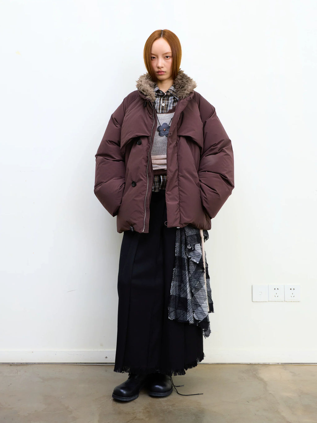 Plaid Tassel Long-line Skirt