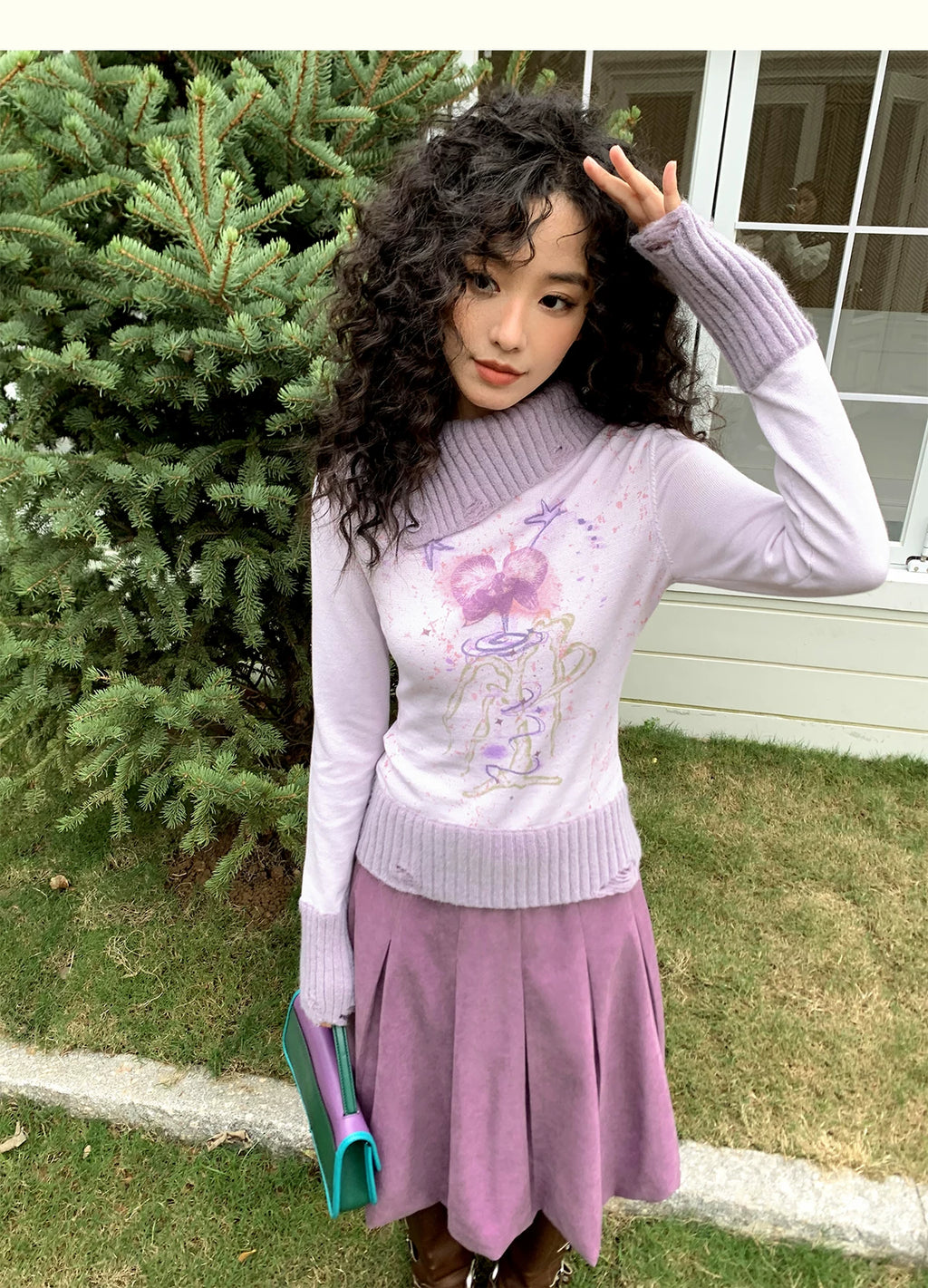 化学少女 | FLORAL PRINT SLIM SWEATER【ID:TN00156】