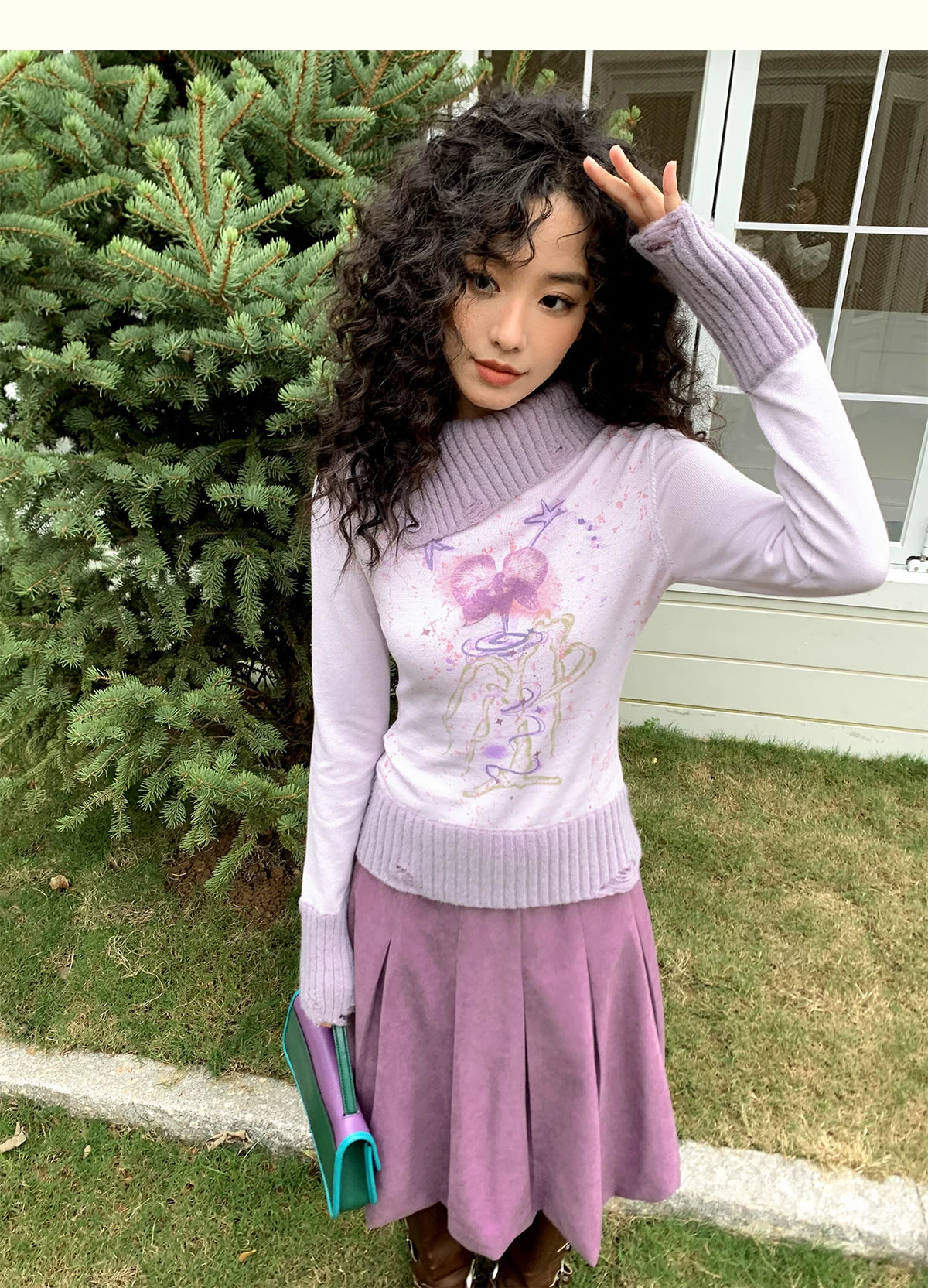 化学少女 | FLORAL PRINT SLIM SWEATER【ID:TN00156】