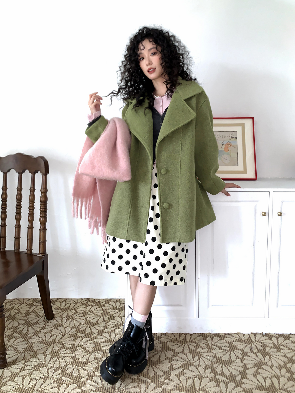 化学少女 | RETRO GREEN TWEED COAT【ID:TN00160】