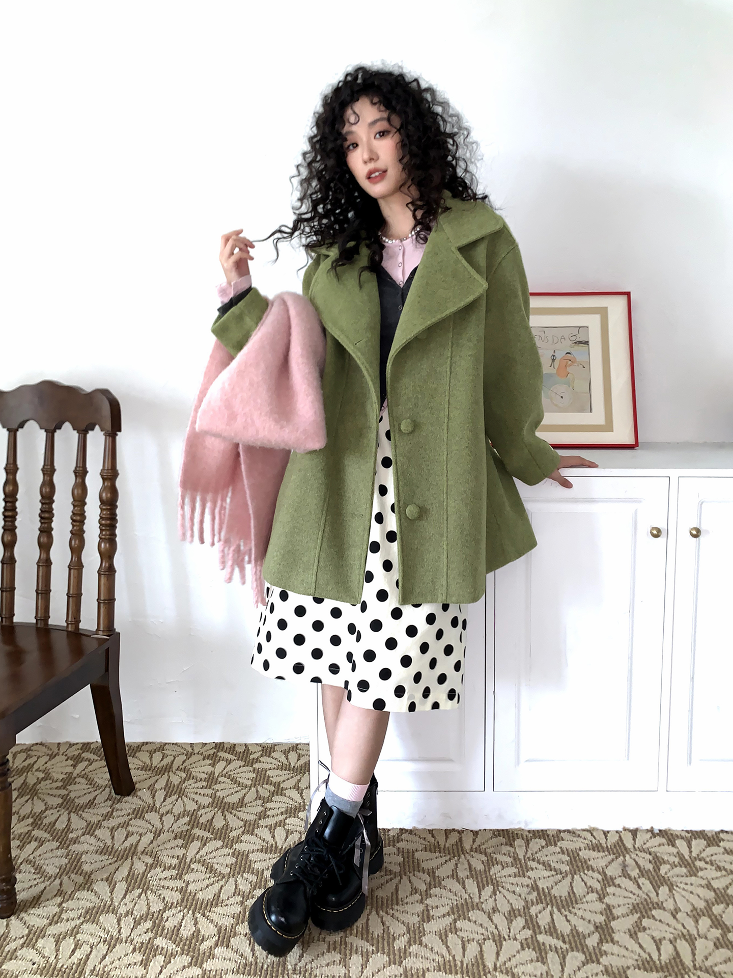 化学少女 | RETRO GREEN TWEED COAT【ID:TN00160】
