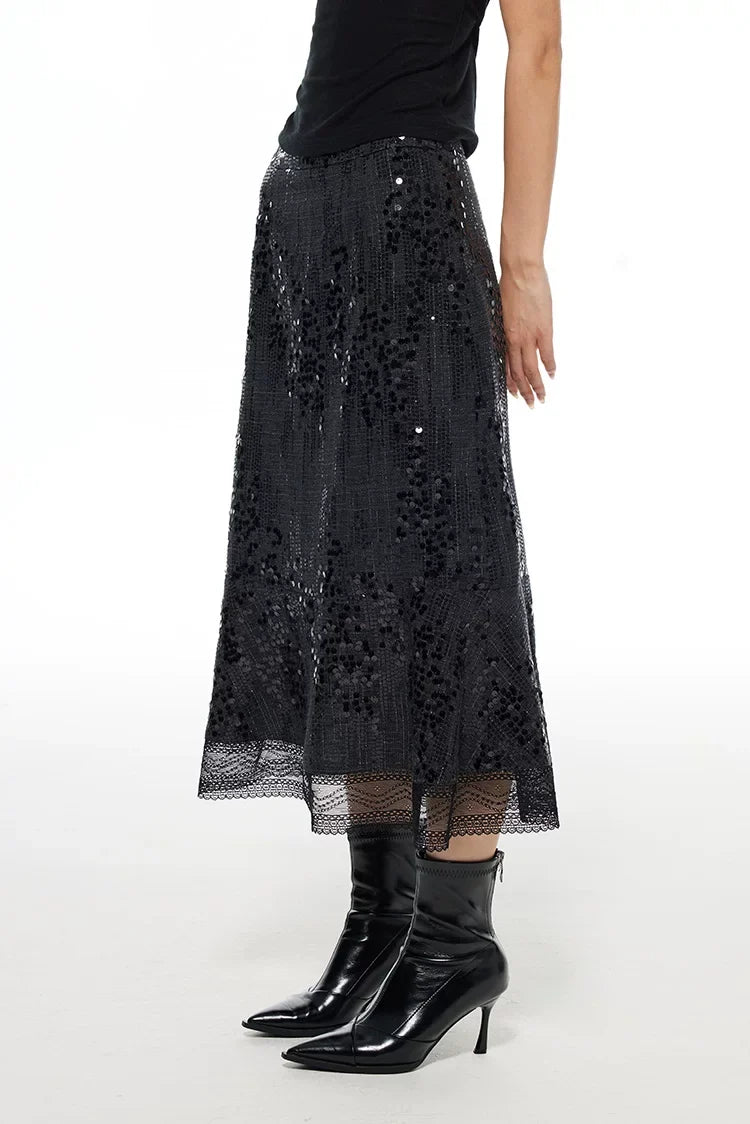 Sequin Lace Midi Skirt