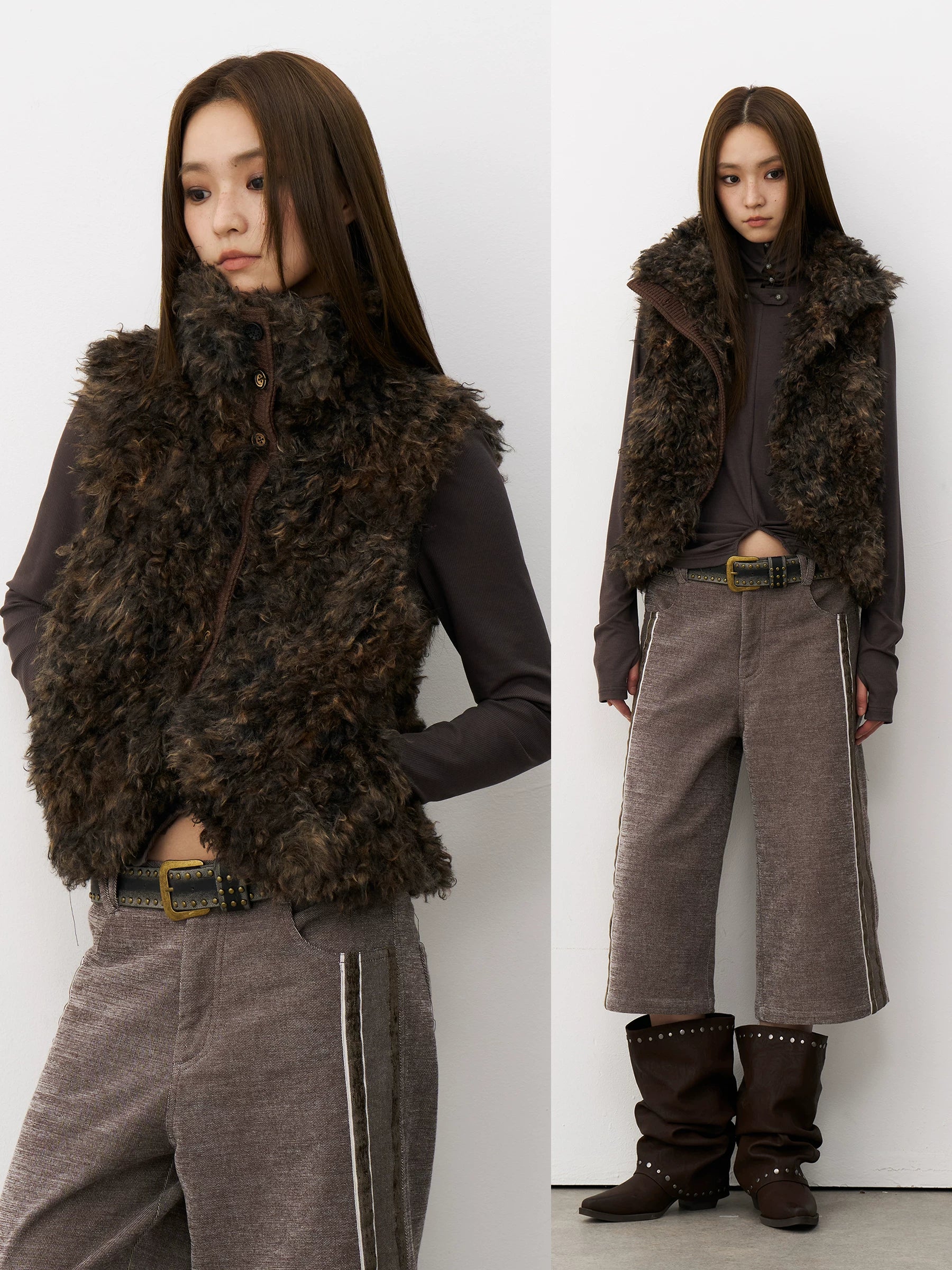 THELIGHT | PLUSH VELVET SPLICING VEST【ID:TN00117】