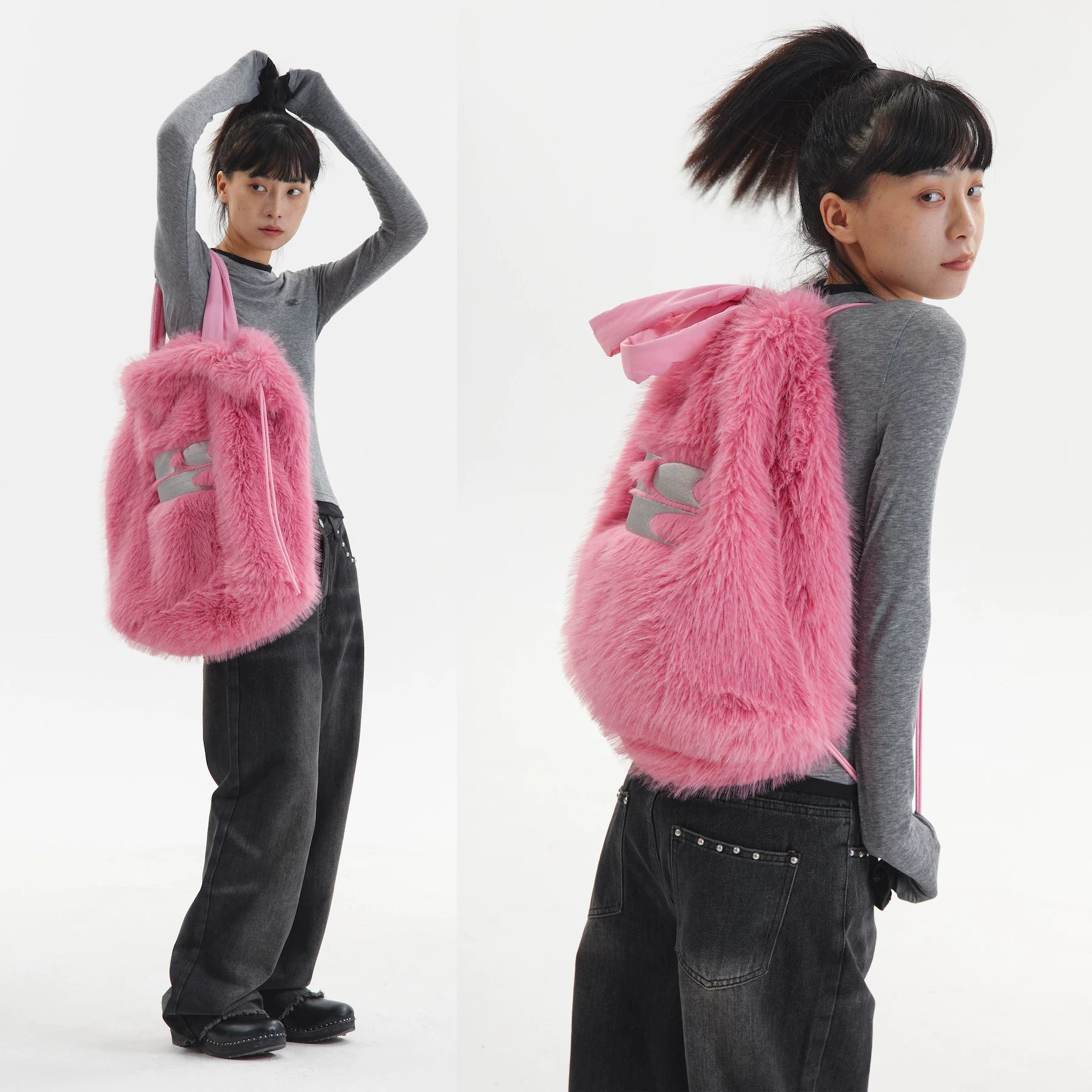 BLUE PLUSH DRAWSTRING BACKPACK