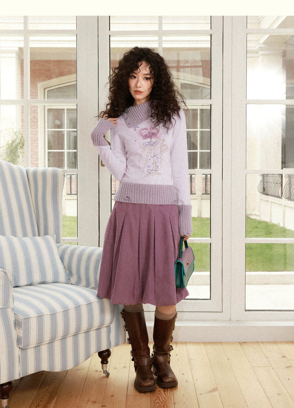 化学少女 | FLORAL PRINT SLIM SWEATER【ID:TN00156】