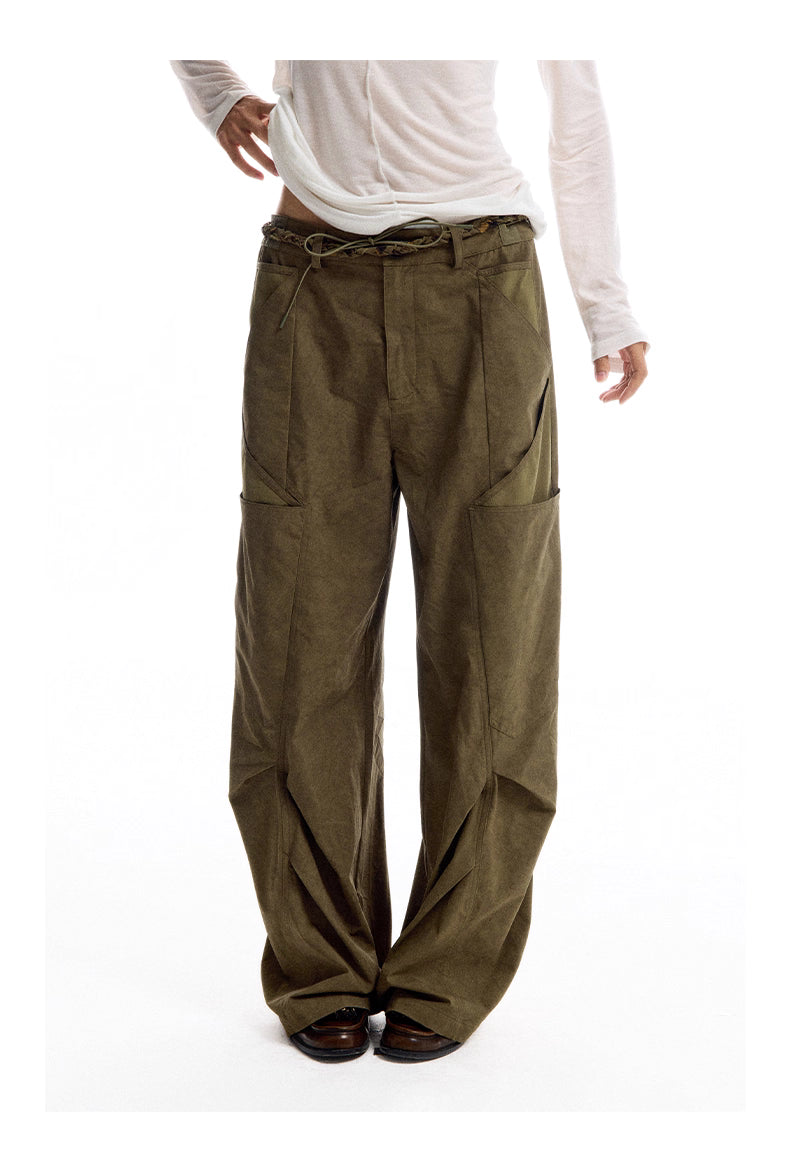 Geometric Detail Wide-Leg Machete Pants with Belt