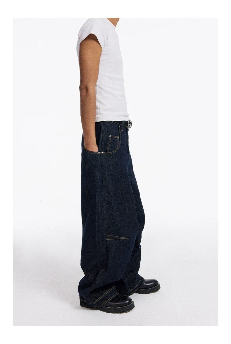Dark Indigo Barrel-Leg Jeans