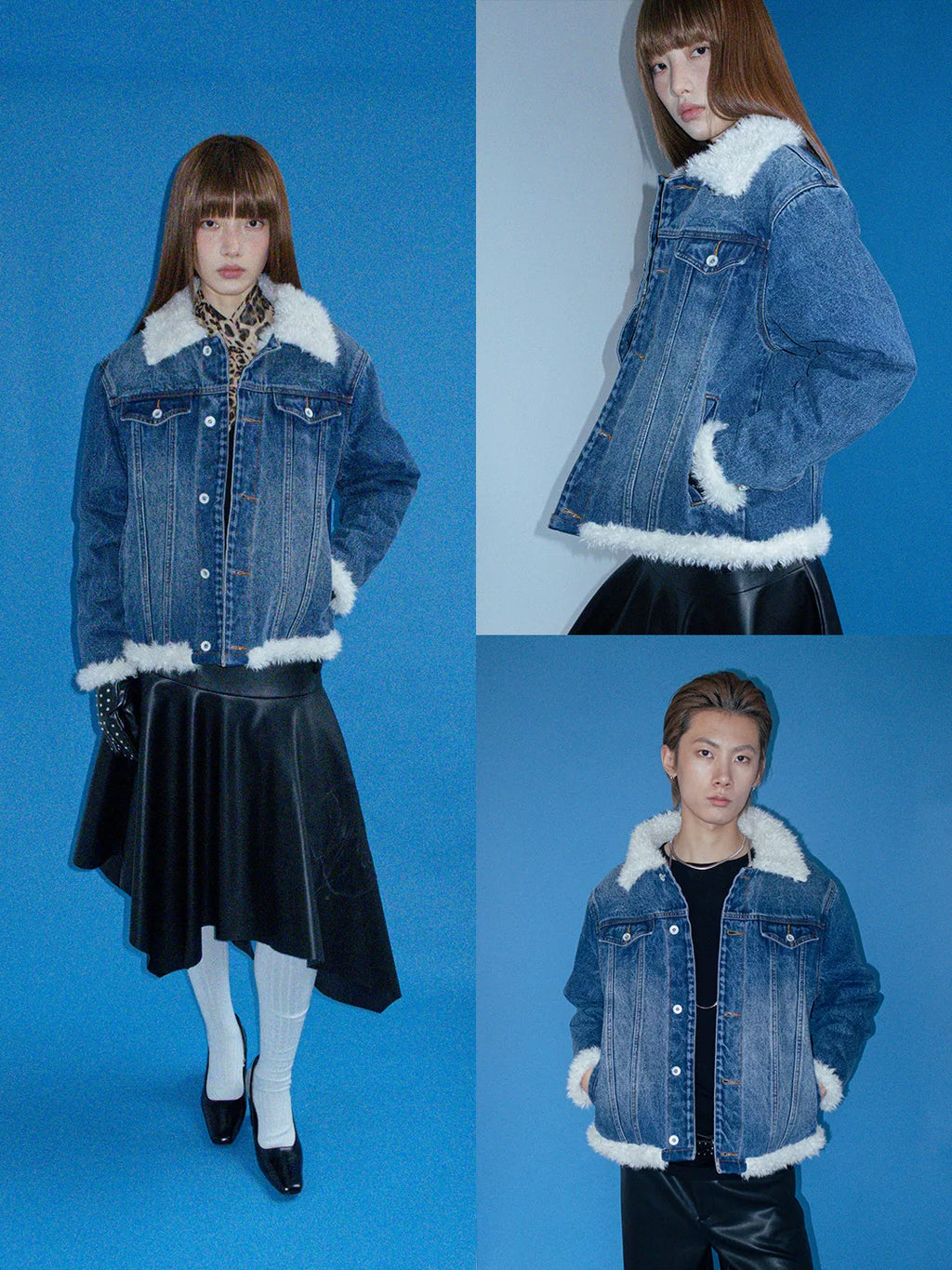 FUNKYFUN | VINTAGE DENIM JACKET WITH BOA COLLAR【ID:TN00193】
