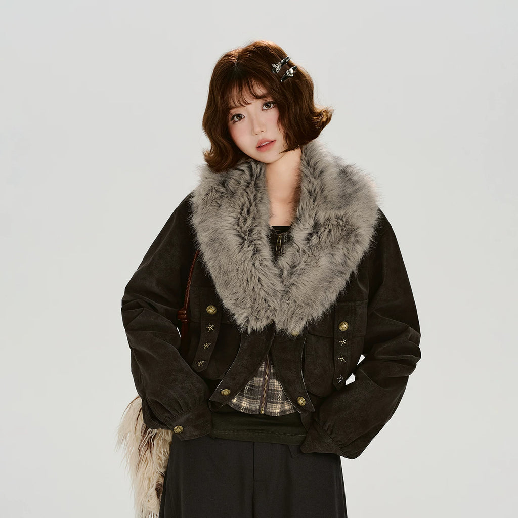 Girlyhalo |  RETRO FUR COLLAR COAT【ID:TN00015】