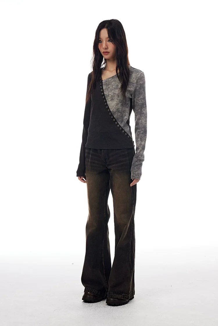 Split Wash Eyelet Long Sleeve Top