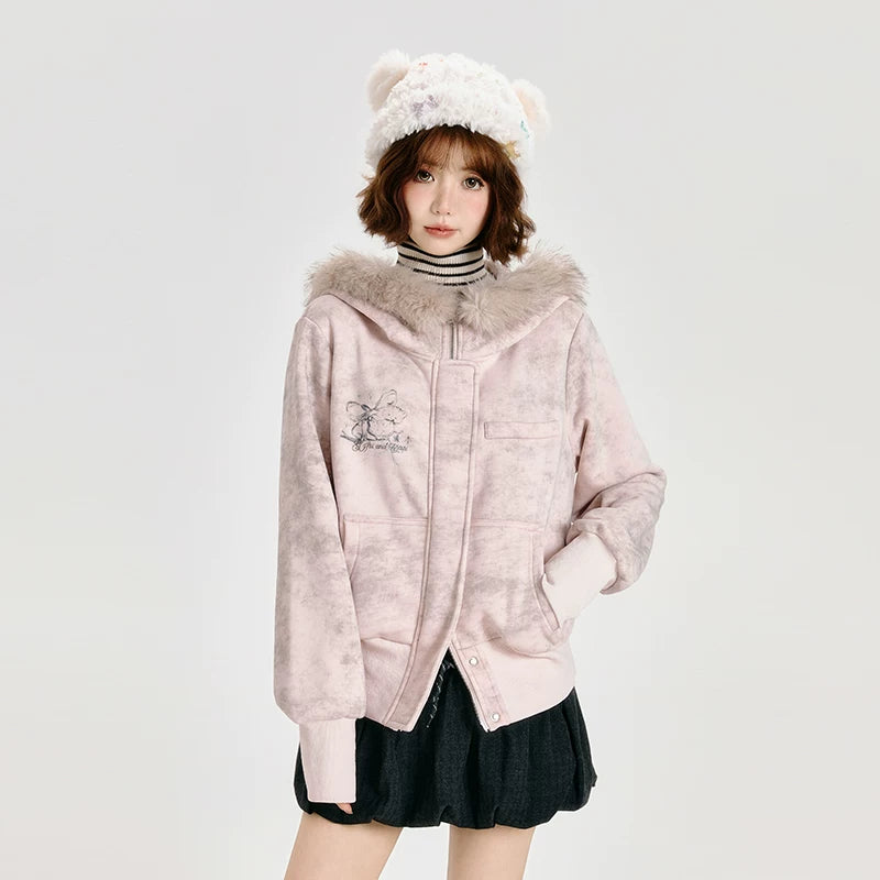 Girlyhalo |  PINK HOODED CARDIGAN SWEATSHIRT【ID:TN00006】