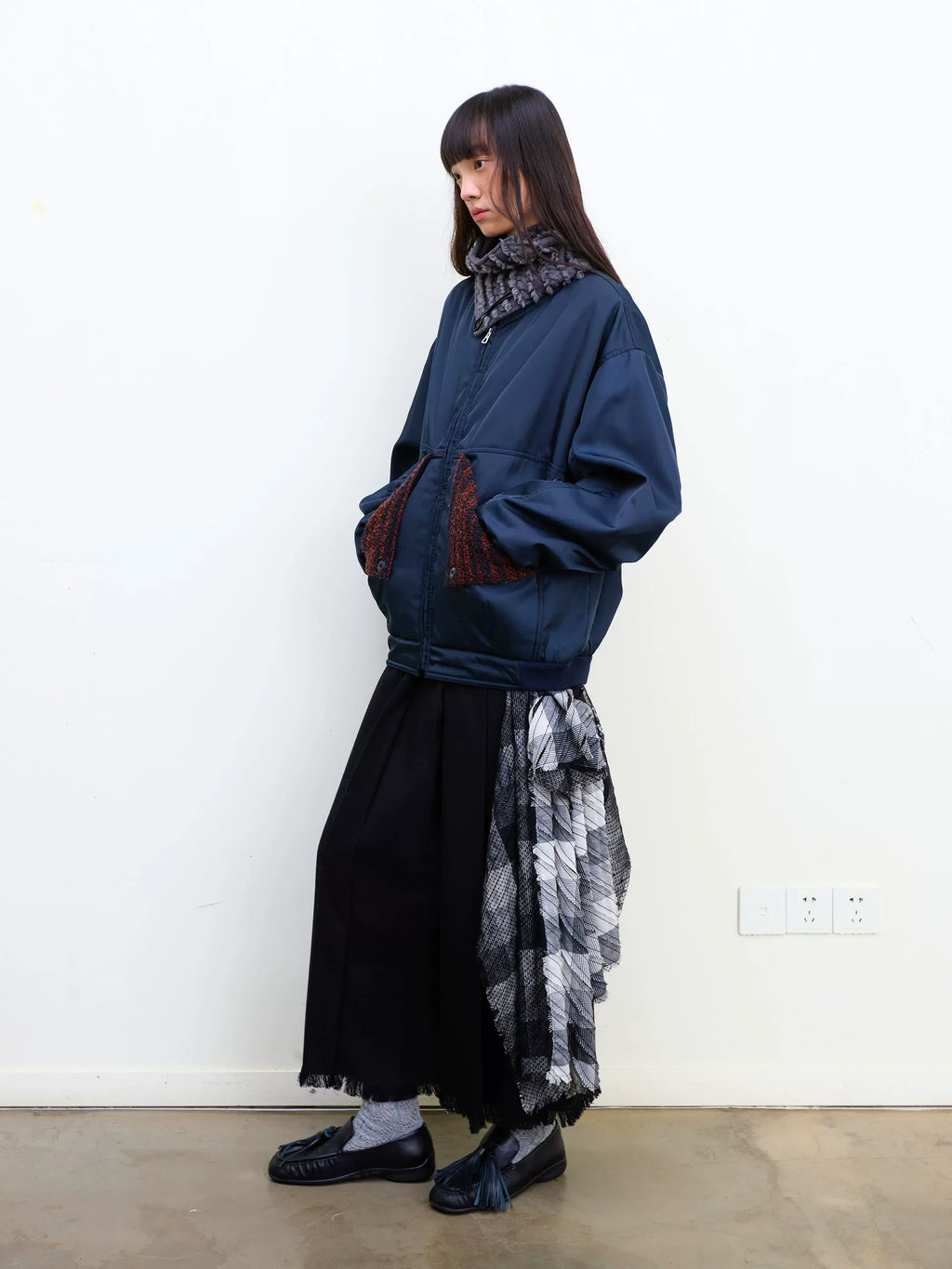 Plaid Tassel Long-line Skirt
