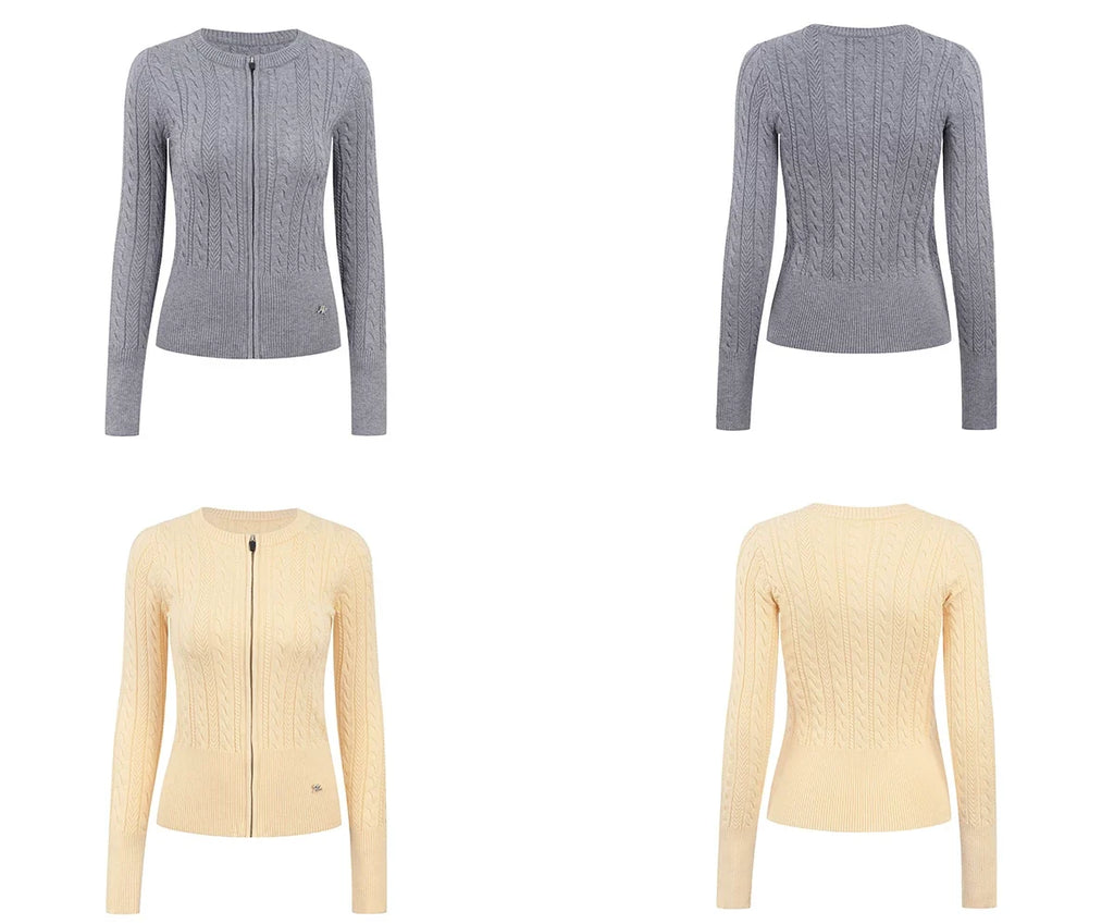 Round-neck Cable-knit Fitted Cardigan