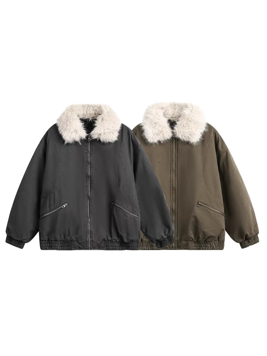 RETRO COTTON COAT WITH FUR COLLAR
