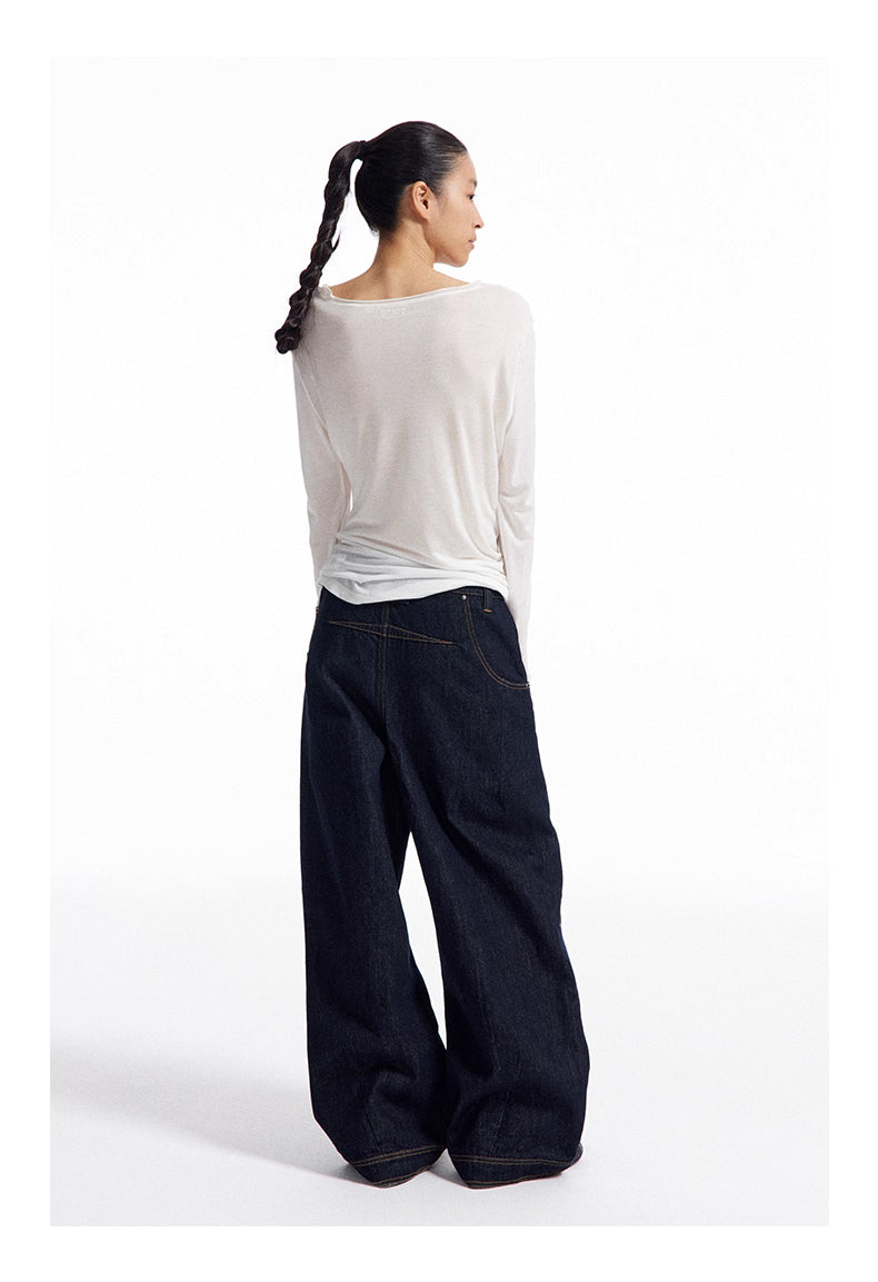 Dark Indigo Barrel-Leg Jeans