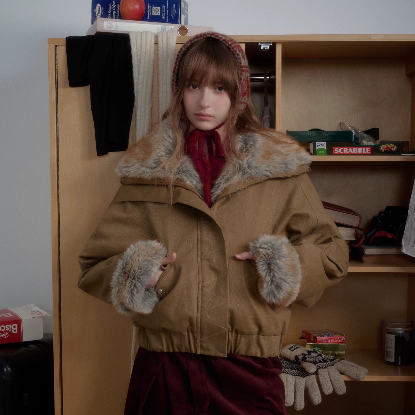 RETRO FUR COLLAR WORK JACKET