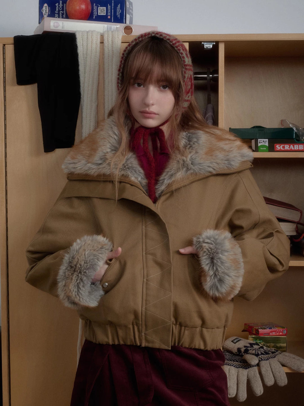RETRO FUR COLLAR WORK JACKET