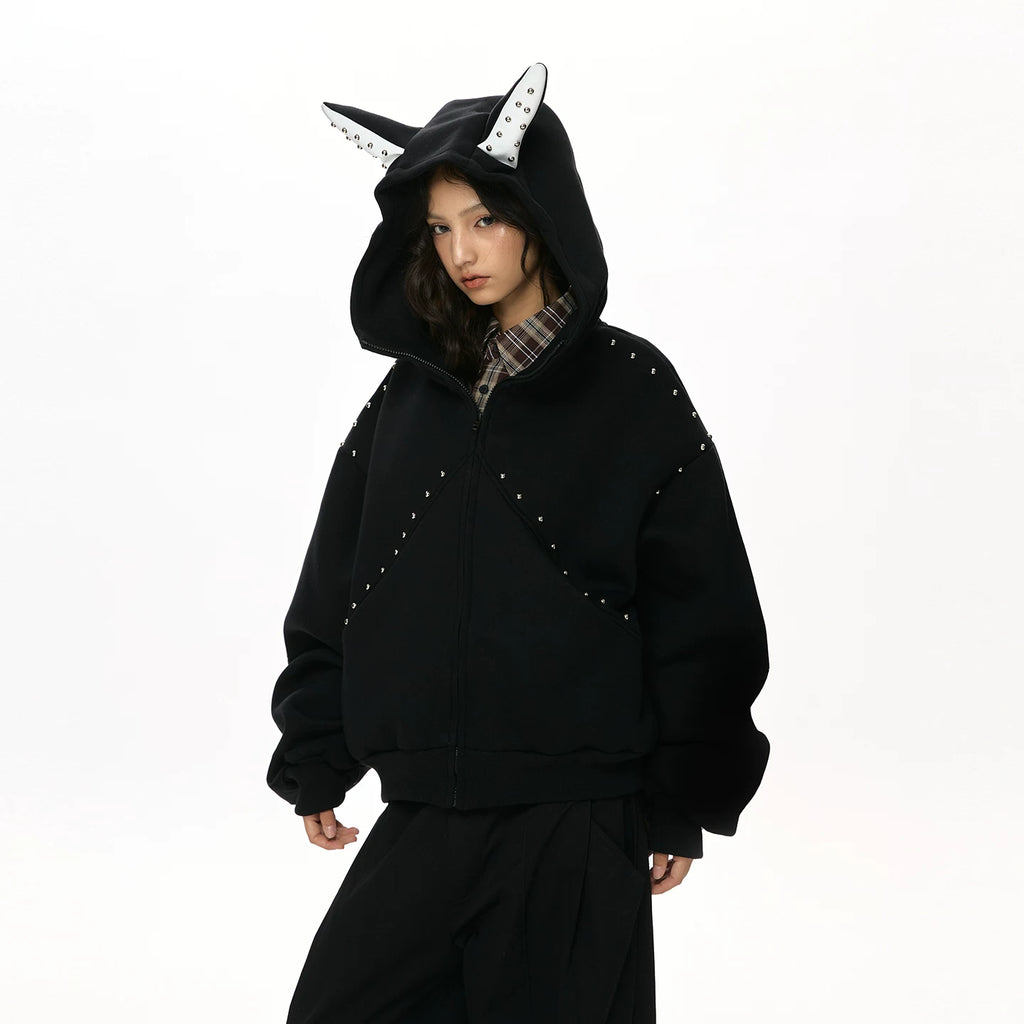VATTY | RETRO RIVET HOODIE CARDIGAN【ID:TN00204】
