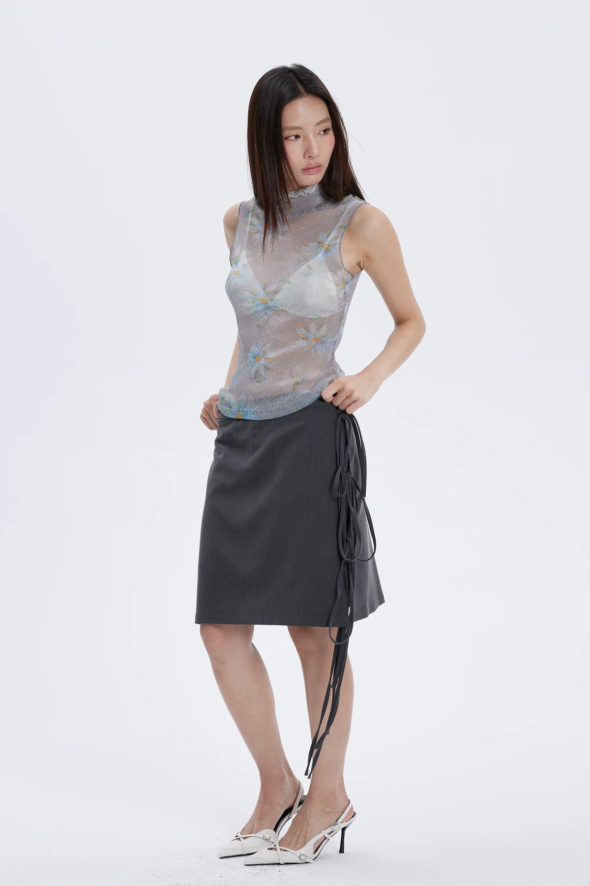 Floral Shimmer Mesh Mock Neck Tank