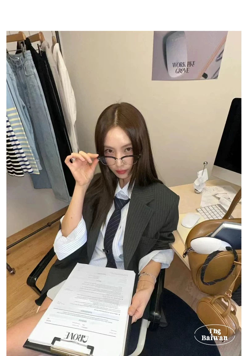 TRIA SELECT | KOREAN STYLE STRIPED TIE SHIRT【ID:TN00136】