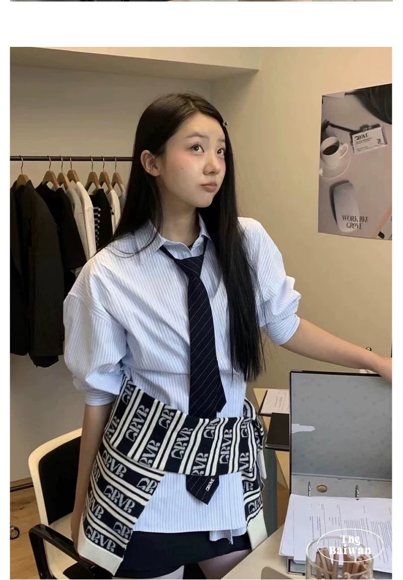 TRIA SELECT | KOREAN STYLE STRIPED TIE SHIRT【ID:TN00136】