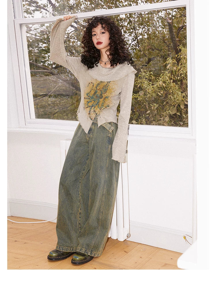 化学少女 | VINTAGE HIGH-WAISTED DRAPE JEANS【ID:TN00165】