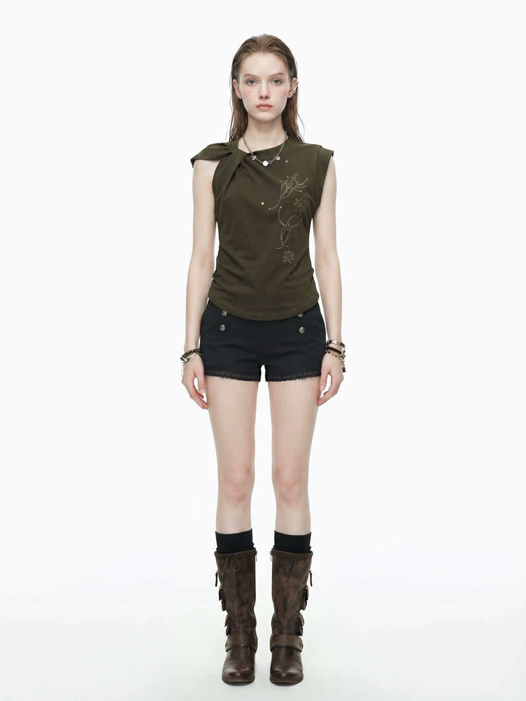 Celestial Rhinestone Shoulder-Knot Top
