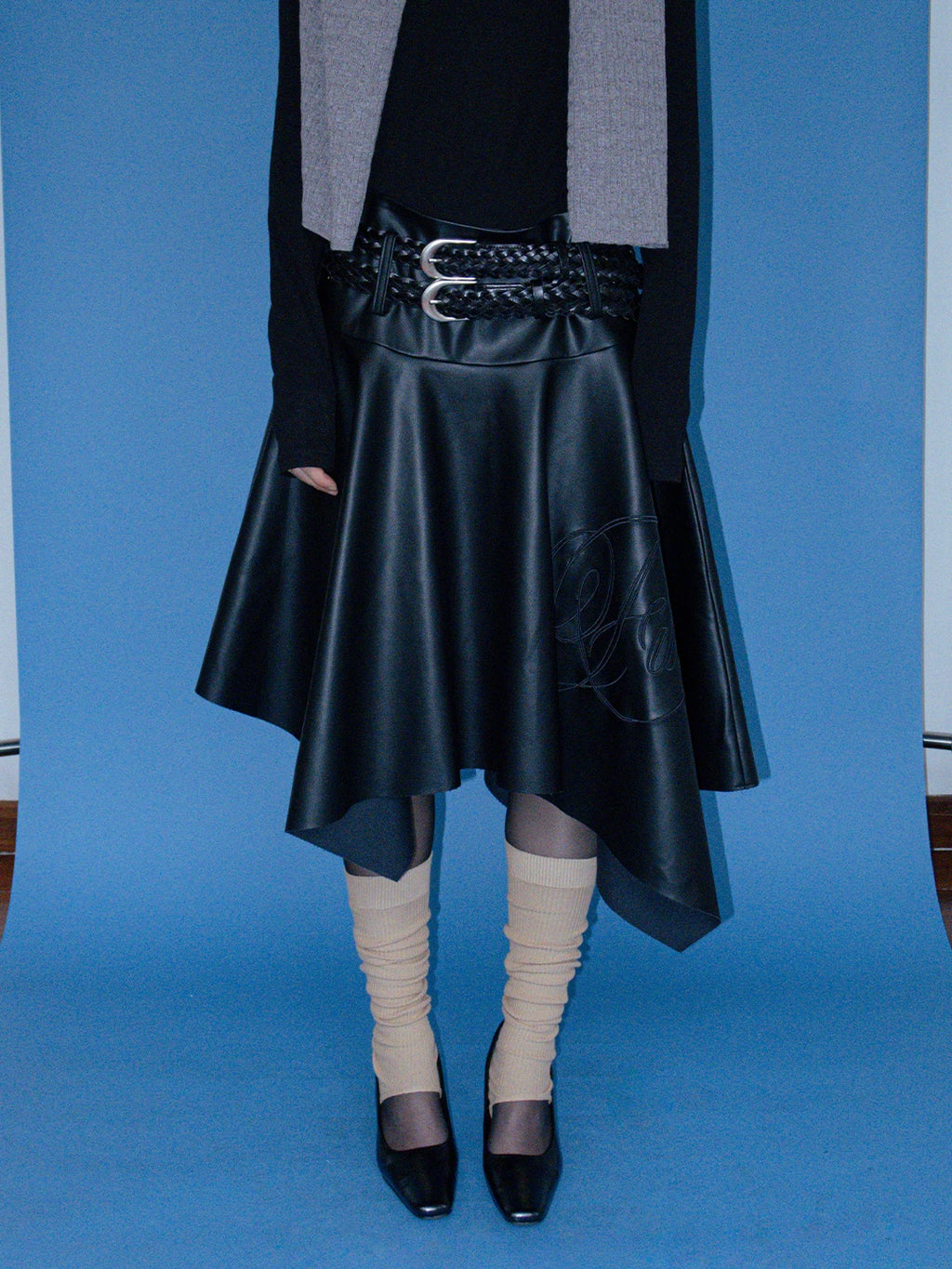 FUNKYFUN | PLEATED LEATHER MIDI SKIRT【ID:TN00184】