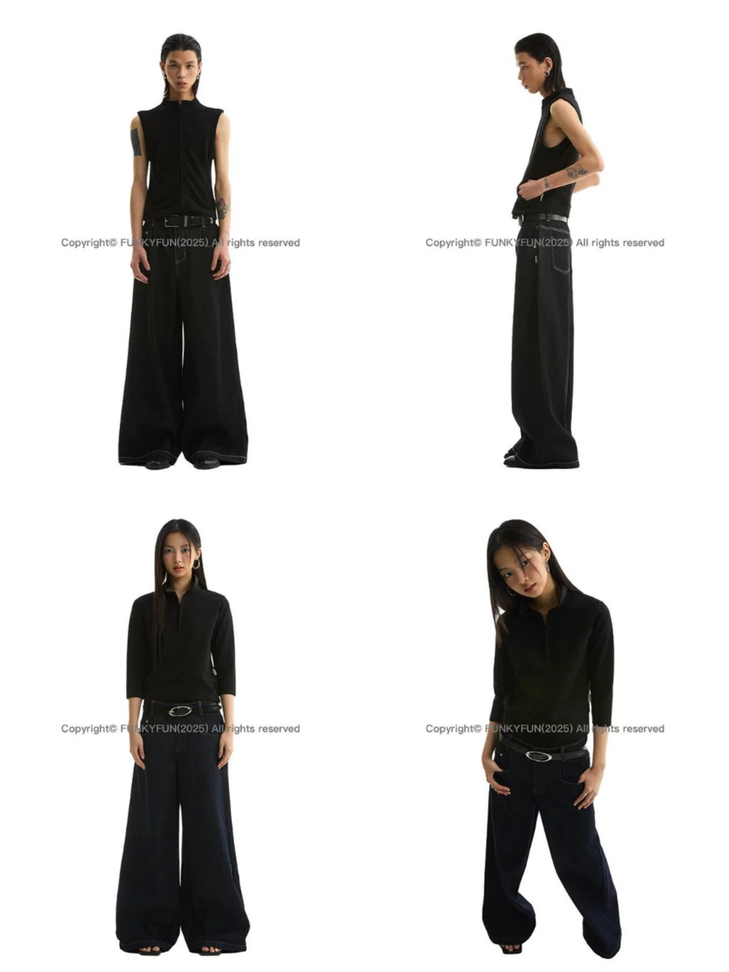 FUNKYFUN | BRIGHT STITCH WIDE LEG JEANS【ID:TN00176】