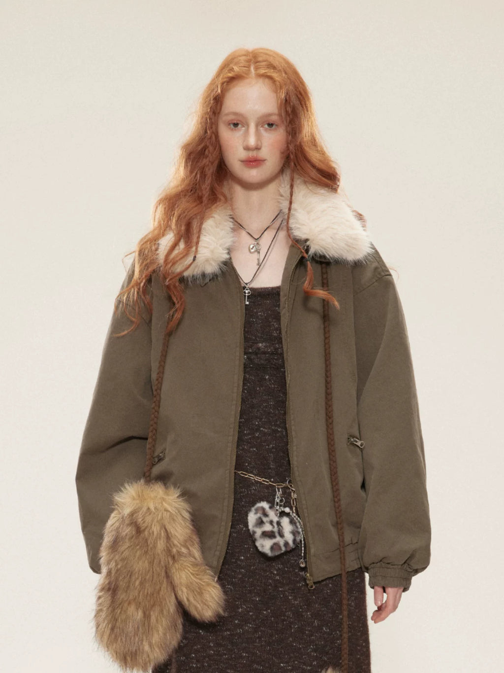 RETRO COTTON COAT WITH FUR COLLAR