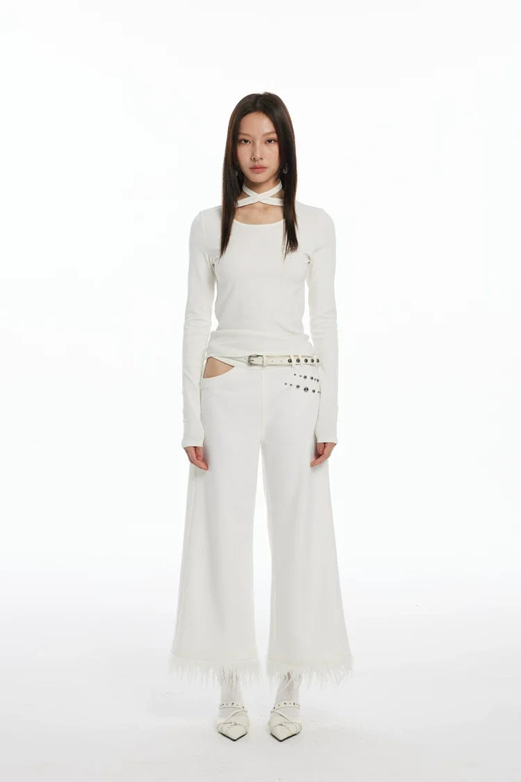 Cross Neck Cut-Out Long Sleeve Top