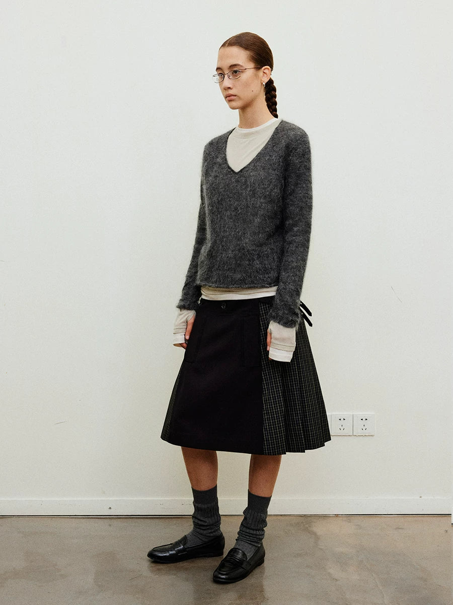 Harness Panel Wool Midi Skirt in Black Ink or Brown