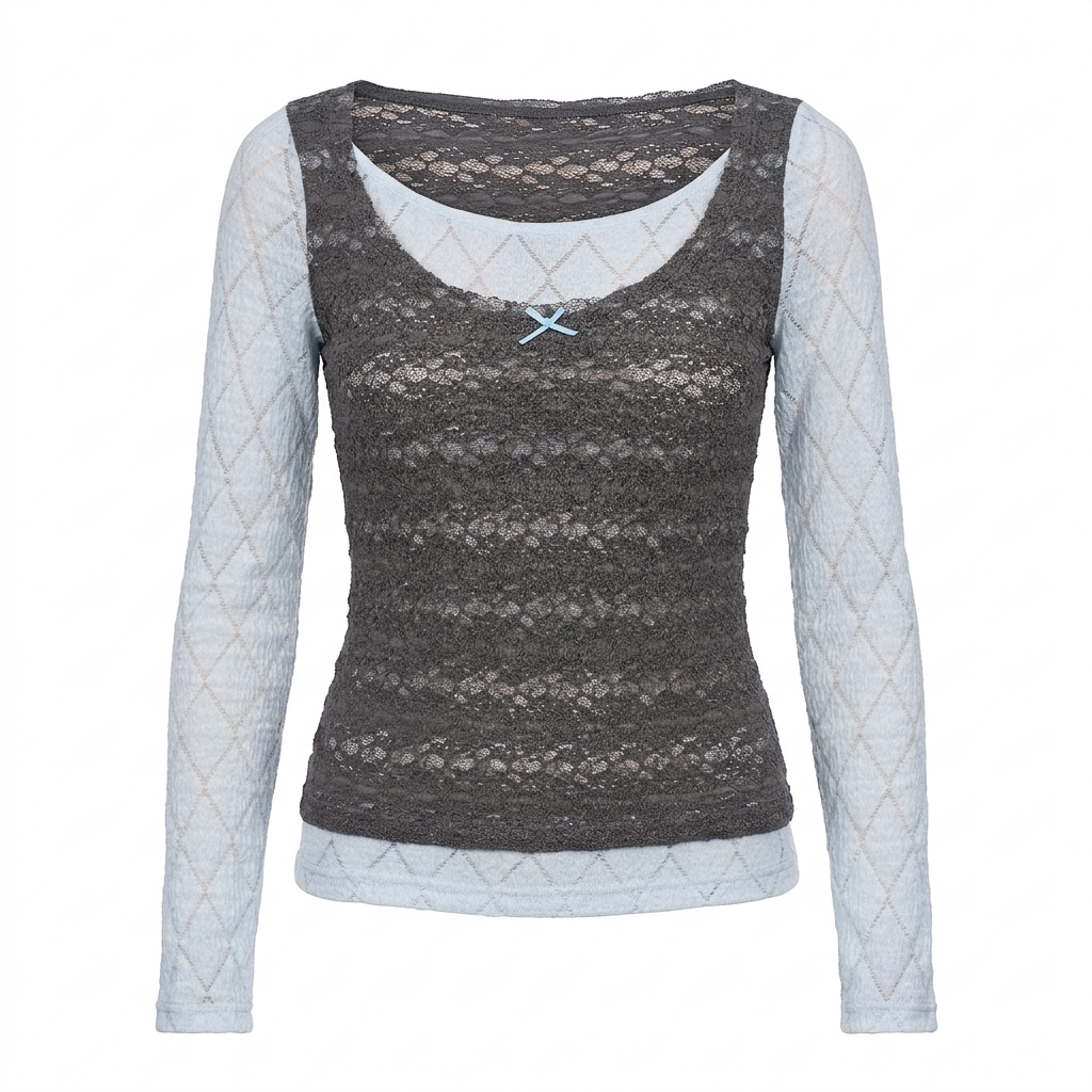 Blue-Gray Lace Knit Top