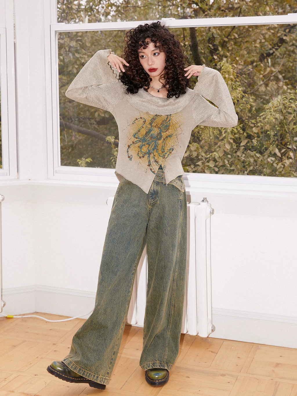 化学少女 | VINTAGE HIGH-WAISTED DRAPE JEANS【ID:TN00165】
