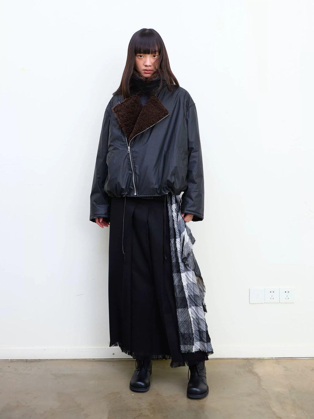 Plaid Tassel Long-line Skirt