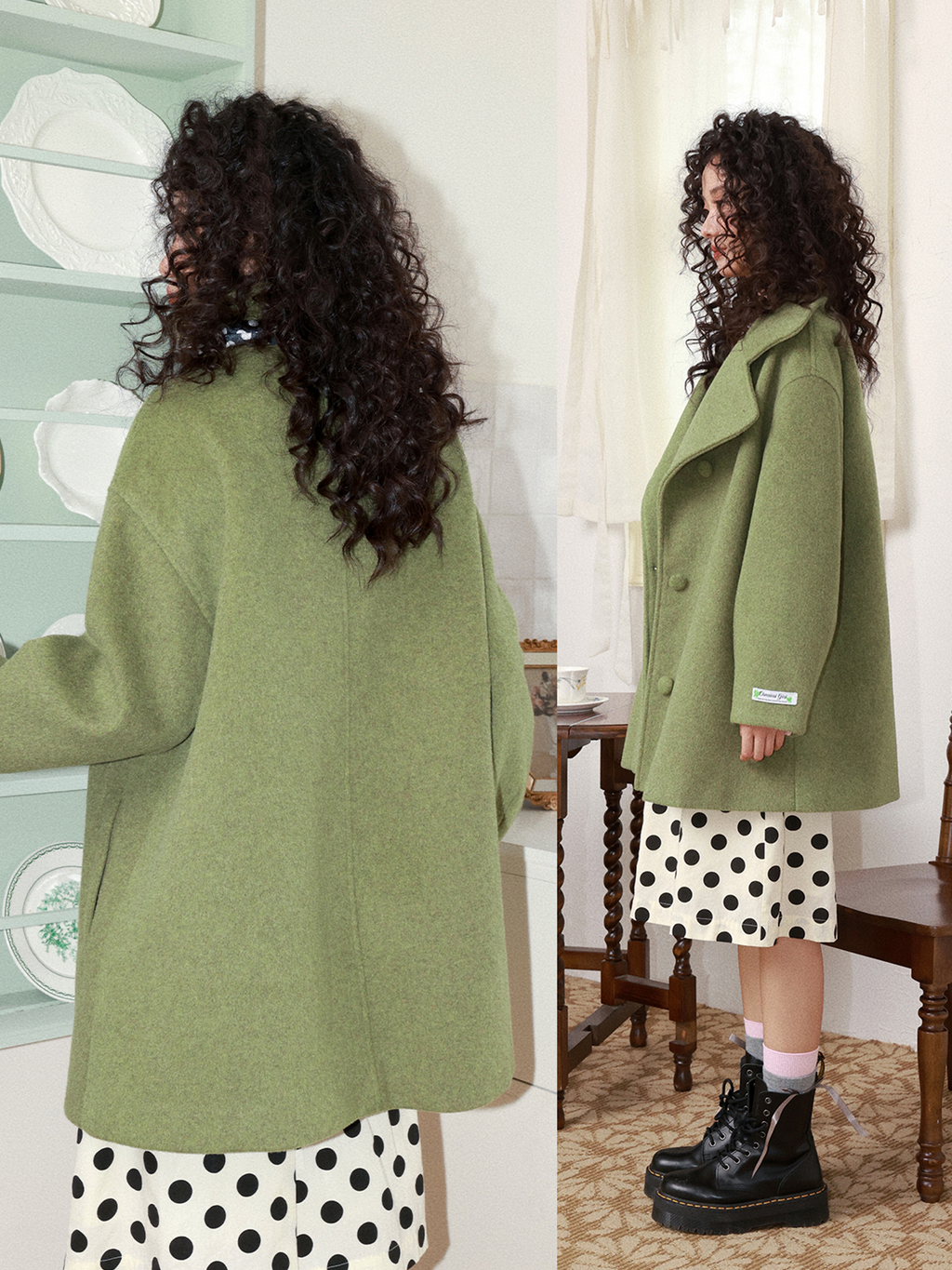 化学少女 | RETRO GREEN TWEED COAT【ID:TN00160】
