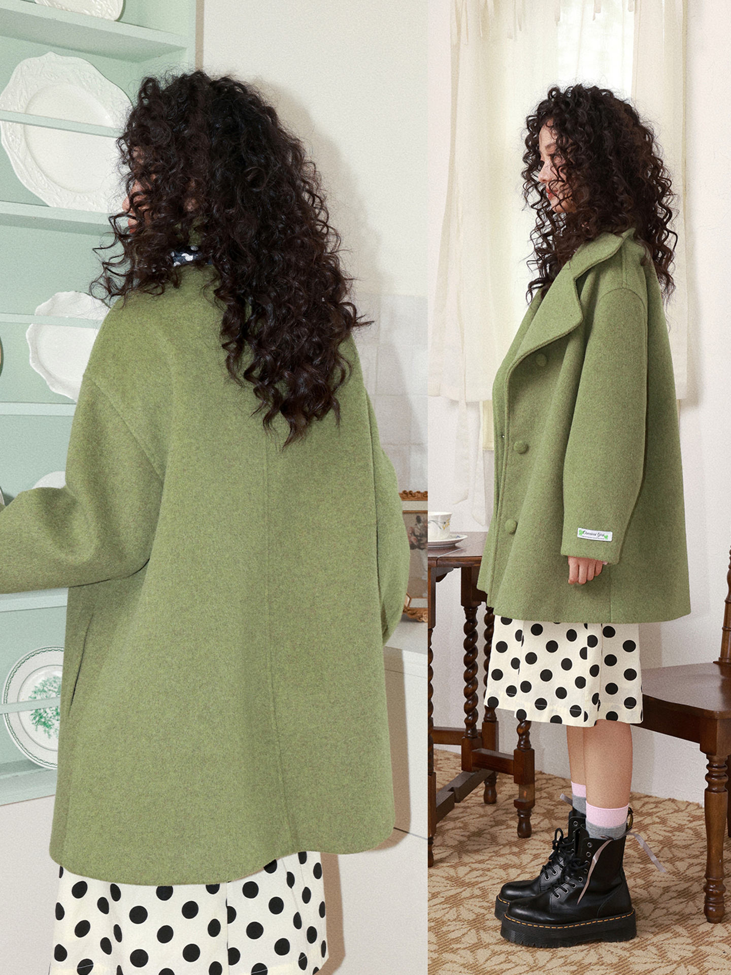 化学少女 | RETRO GREEN TWEED COAT【ID:TN00160】