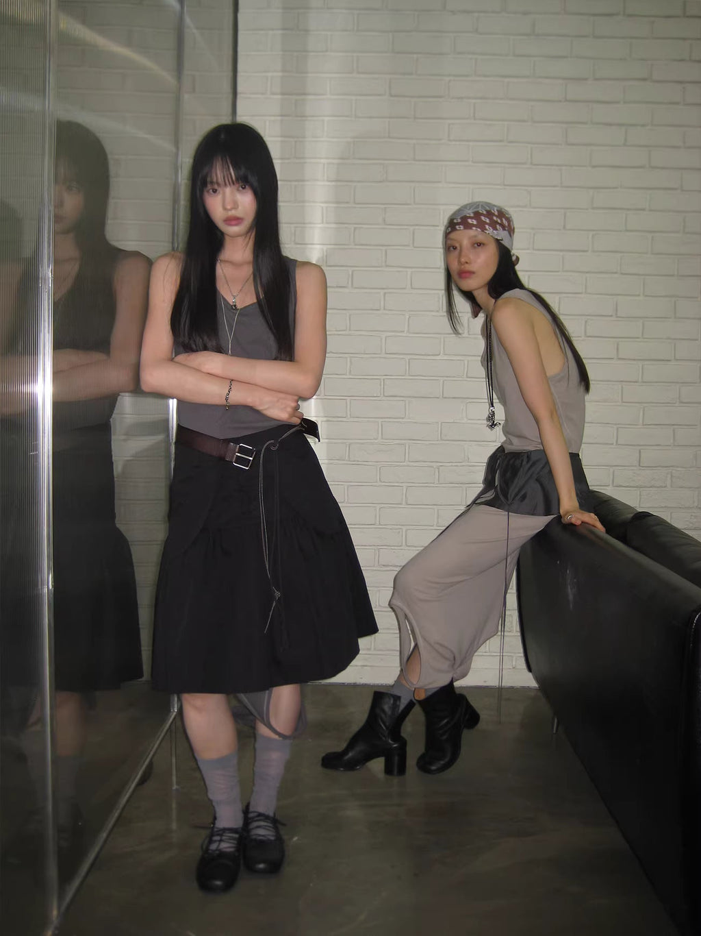Antwerp Six Vector Foldline Skirt in Champagne Beige or Black Ink