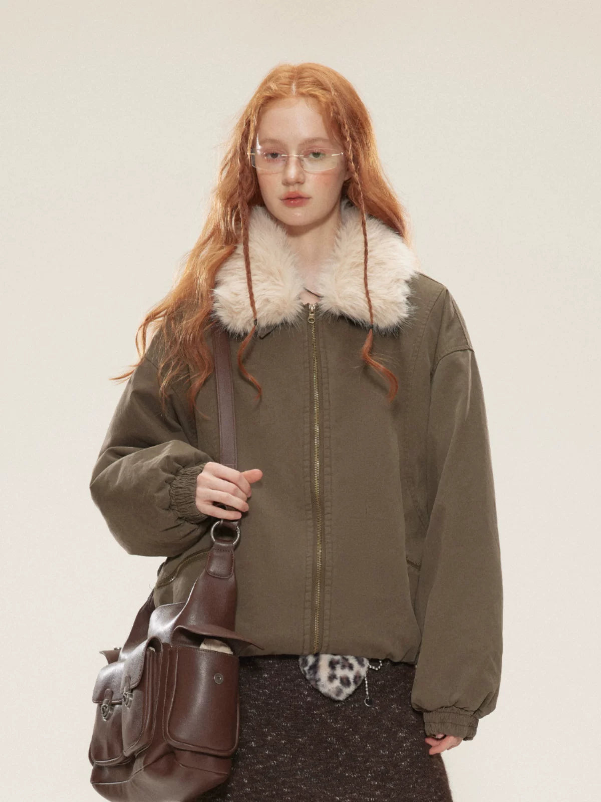RETRO COTTON COAT WITH FUR COLLAR